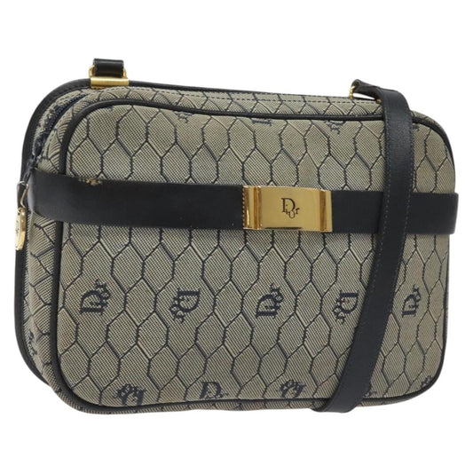 Christian Dior Vintage Honeycomb Shoulder Bag Canvas And Leather Navy Canvas Bag ()
