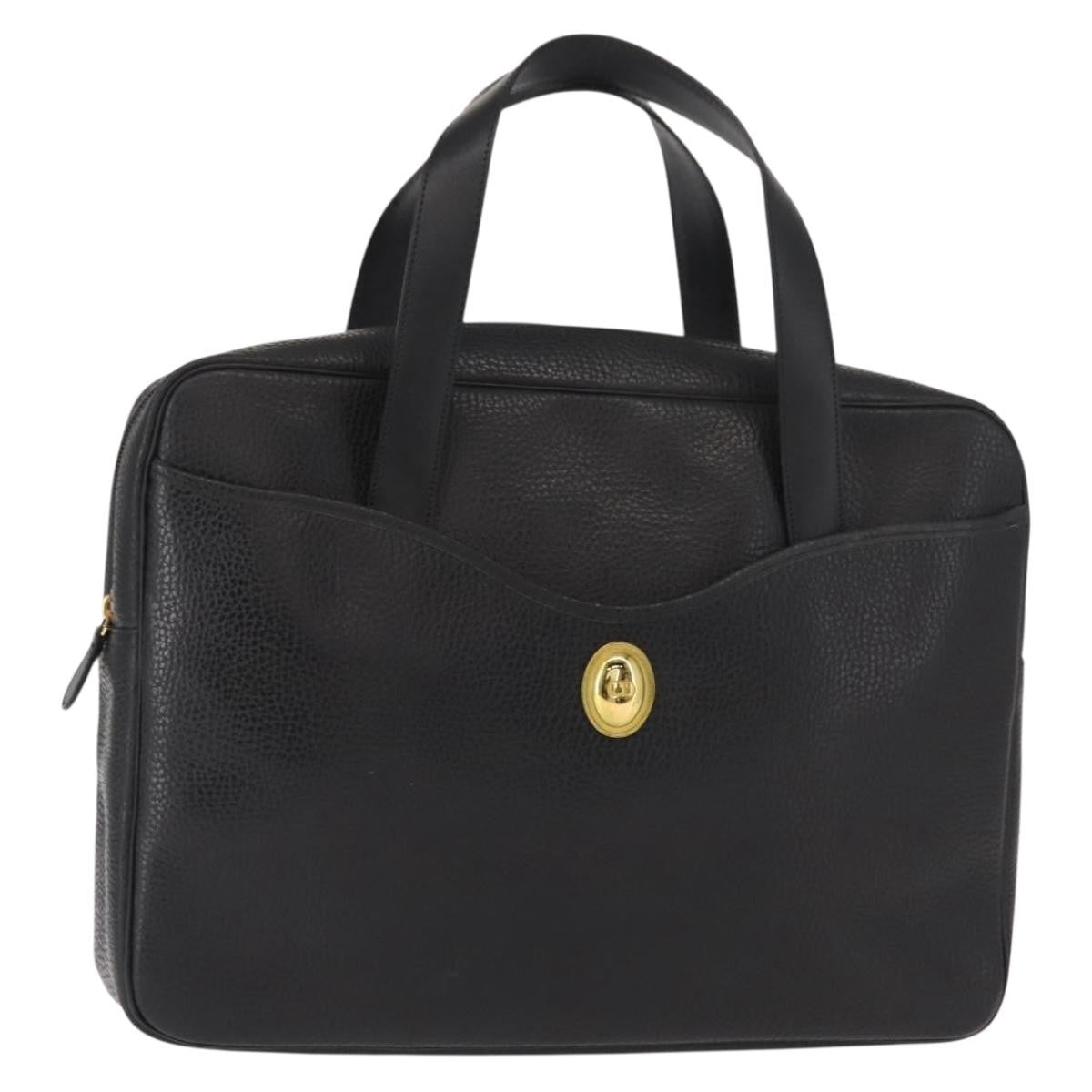 Christian Dior Vintage Cd Handbag Leather Black Leather Briefcase Bag ()