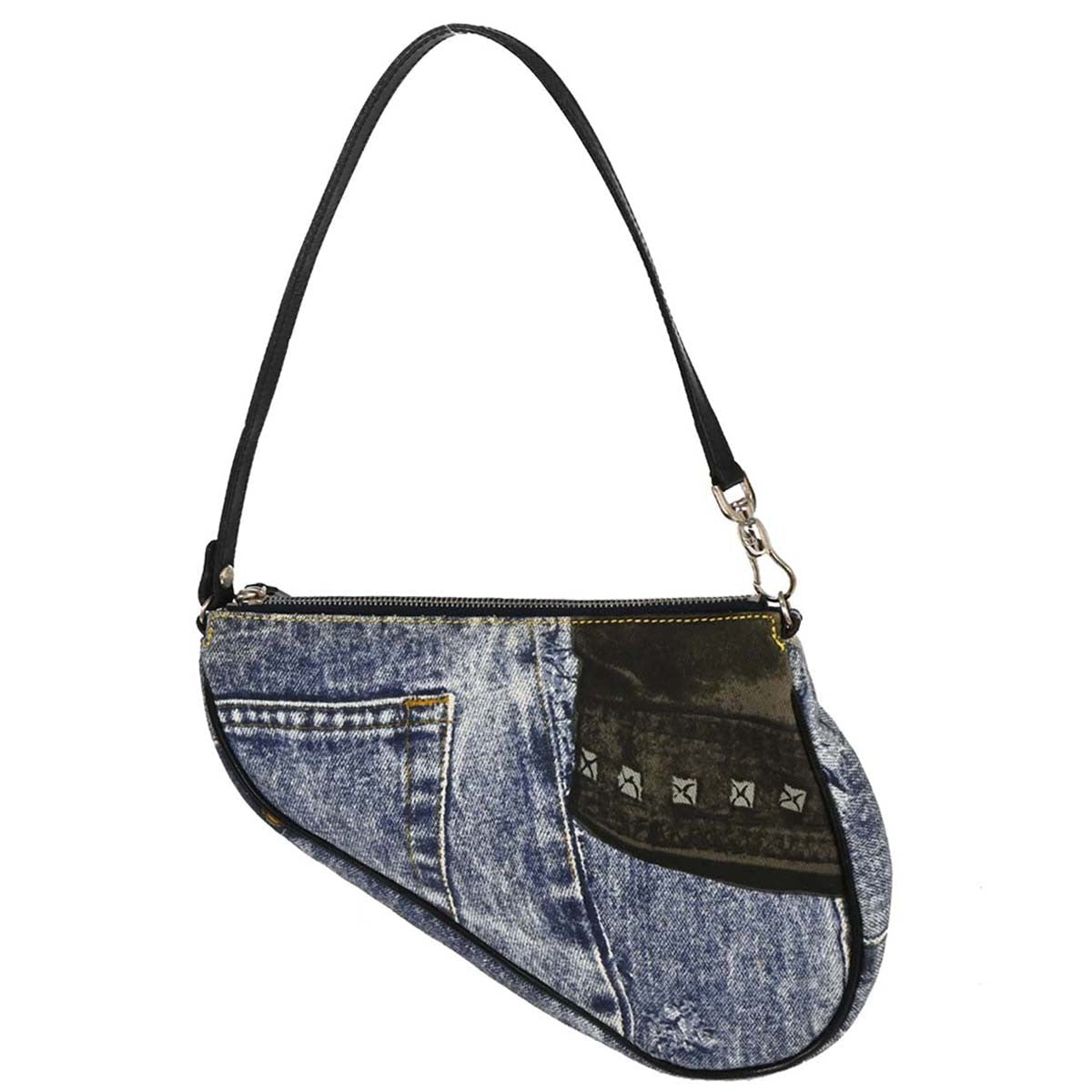 Christian Dior Vintage Saddle Bag Printed Denim Blue Denim_Jeans Handbag ()