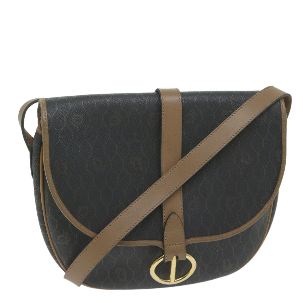 Christian Dior Vintage Honeycomb Flap Crossbody Bag Canvas And Leather Black Canvas Bag ()