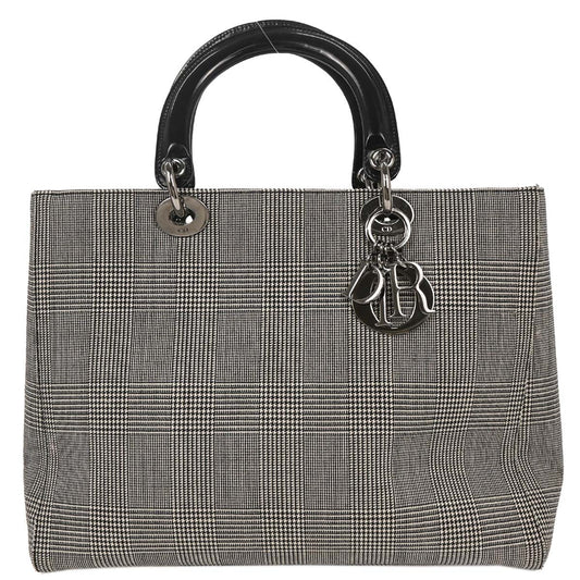 Christian Dior Vintage Lady Dior Bag Houndstooth Canvas Black Canvas Handbag ()