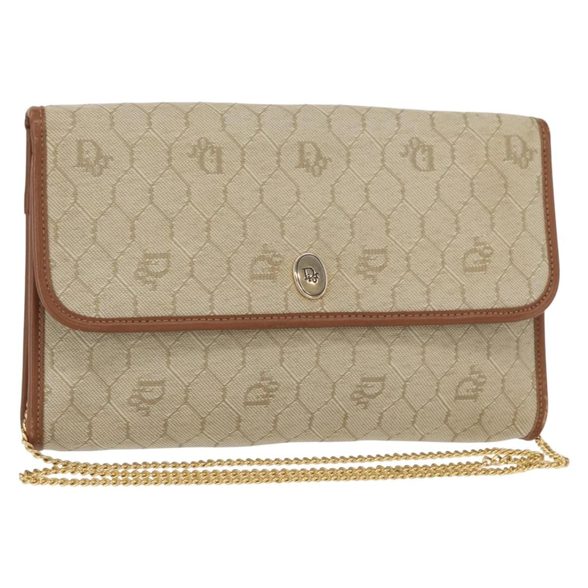 Christian Dior Vintage Honeycomb Chain Canvas Beige Canvas Shoulder Bag Bag ()
