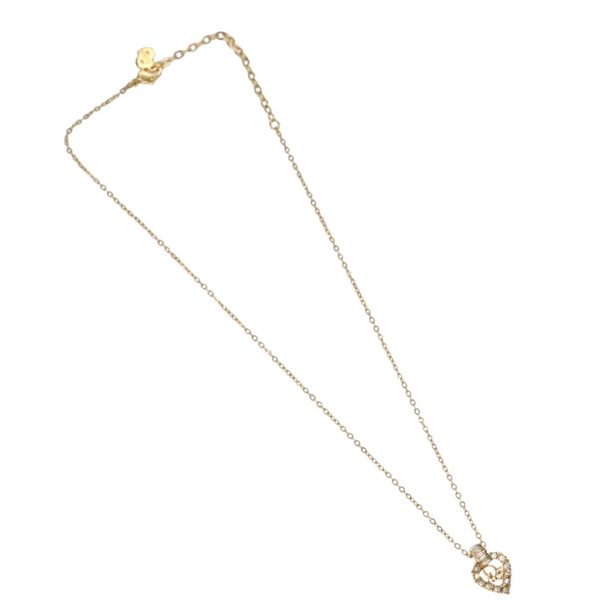 Christian Dior Logo Heart Pendant Necklace Metal With Crystal Gold Metal Jewelry ()