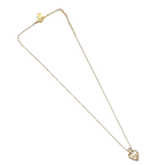 Christian Dior Logo Heart Pendant Necklace Metal With Crystal Gold Metal Jewelry ()