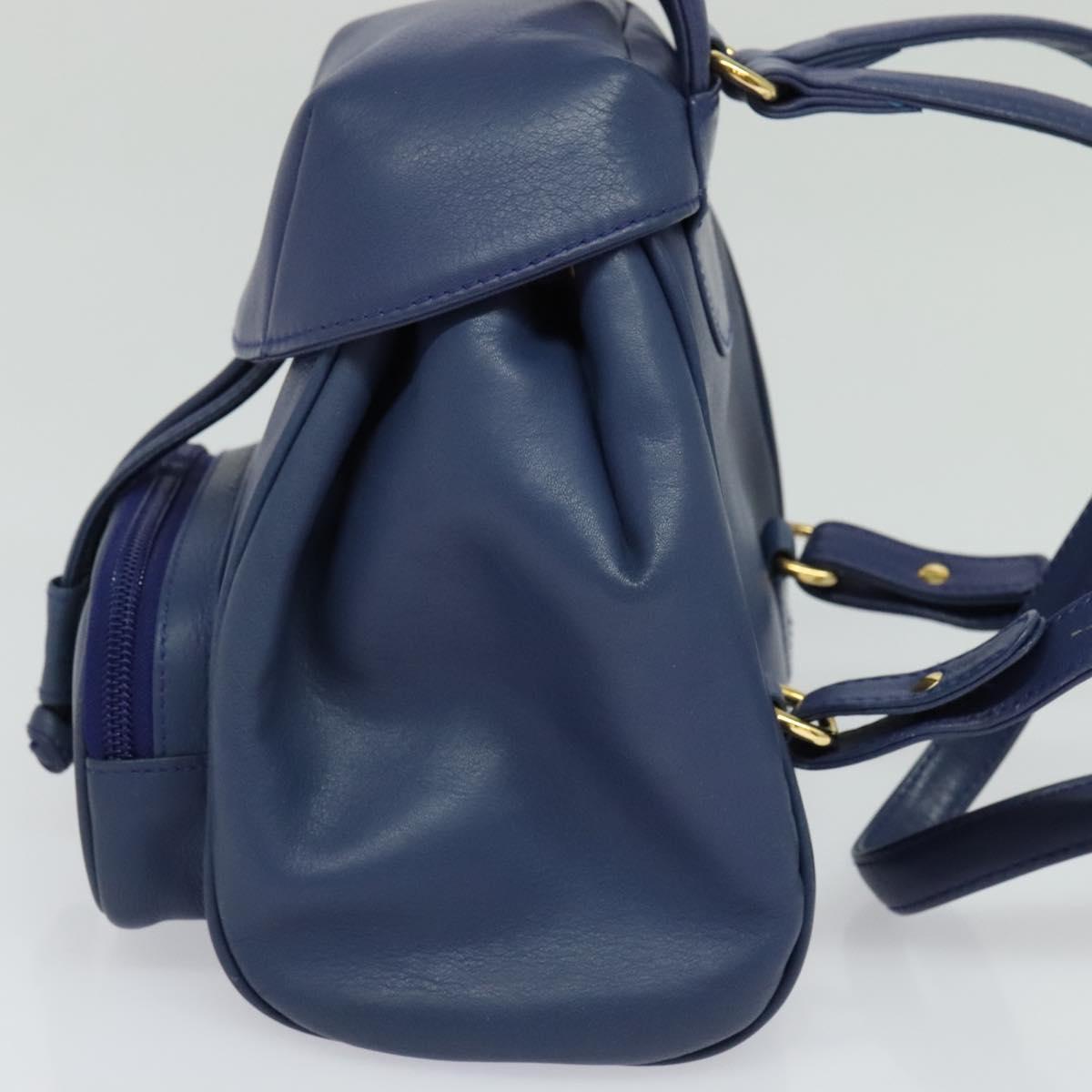 Christian Dior Vintage Flap Backpack Leather Blue Leather Backpack Bag ()