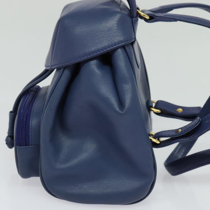 Christian Dior Vintage Flap Backpack Leather Blue Leather Backpack Bag ()