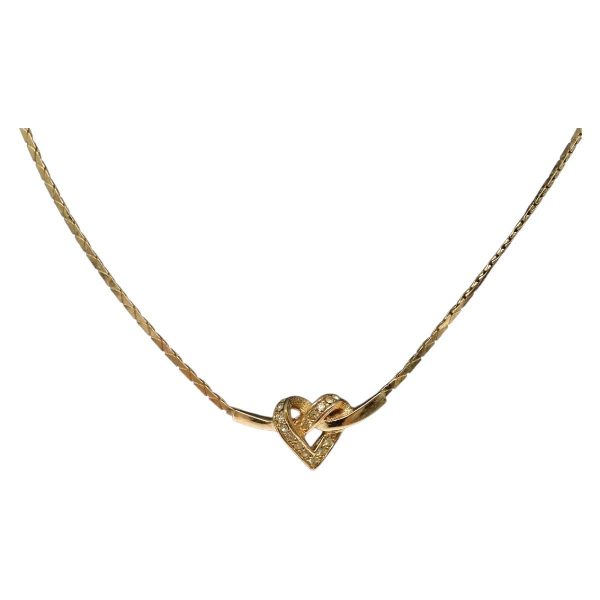 Christian Dior Logo Heart Pendant Necklace Metal With Crystal Gold Metal Jewelry ()