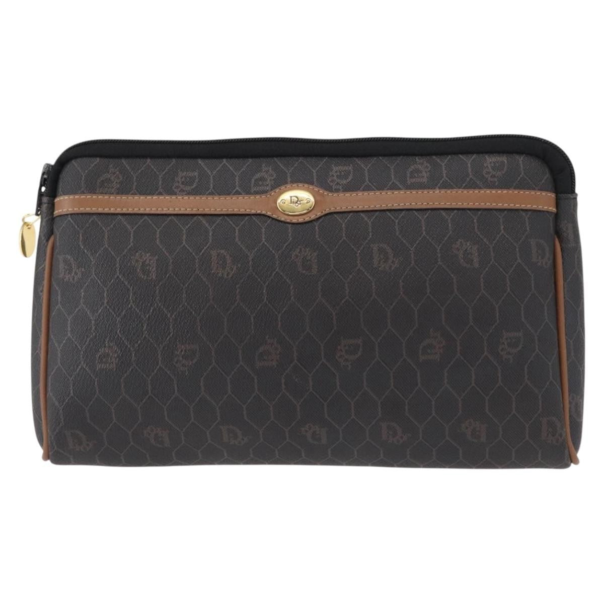 Christian Dior Vintage Honeycomb Zip Pouch Coated Canvas Black Pvc Clutche & Pouche Bag ()