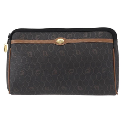 Christian Dior Vintage Honeycomb Zip Pouch Coated Canvas Black Pvc Clutche & Pouche Bag ()