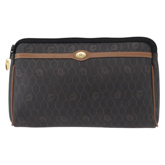 Christian Dior Vintage Honeycomb Zip Pouch Coated Canvas Black Pvc Clutche & Pouche Bag ()