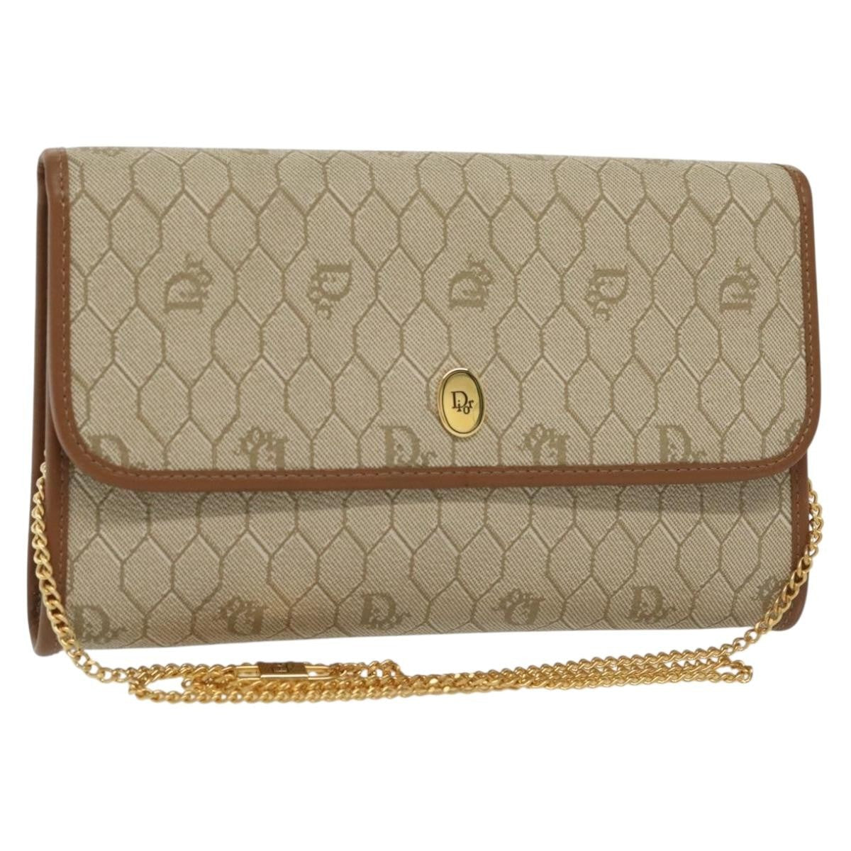 Christian Dior Vintage Honeycomb Chain Canvas Beige Canvas Bag ()
