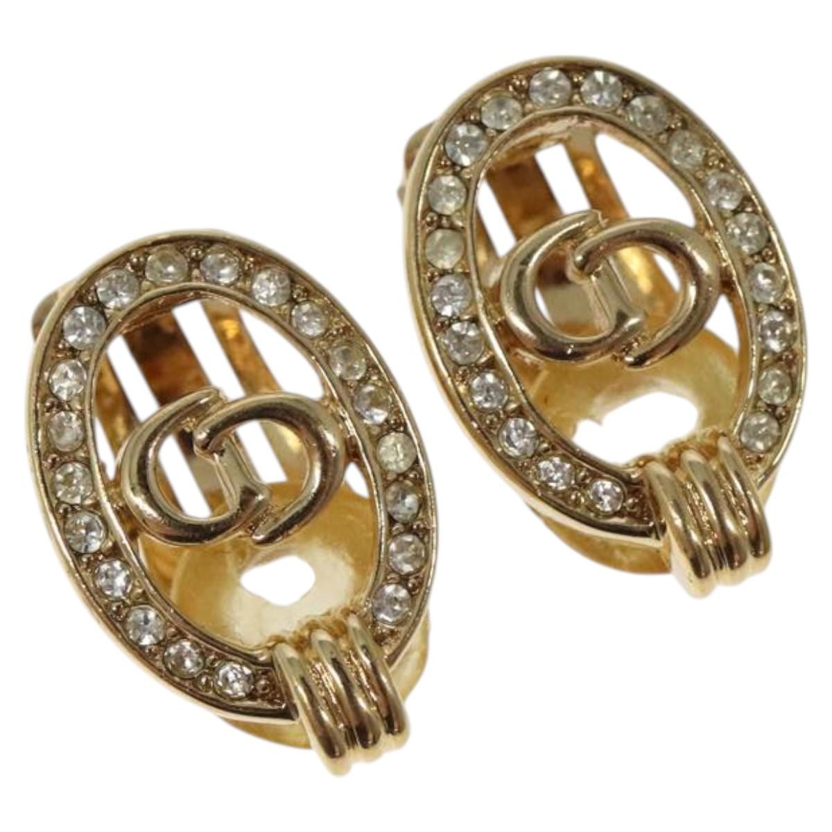 Christian Dior Petite Cd Round Earrings Metal And Crystals Gold Metal Earrings Jewelry ()