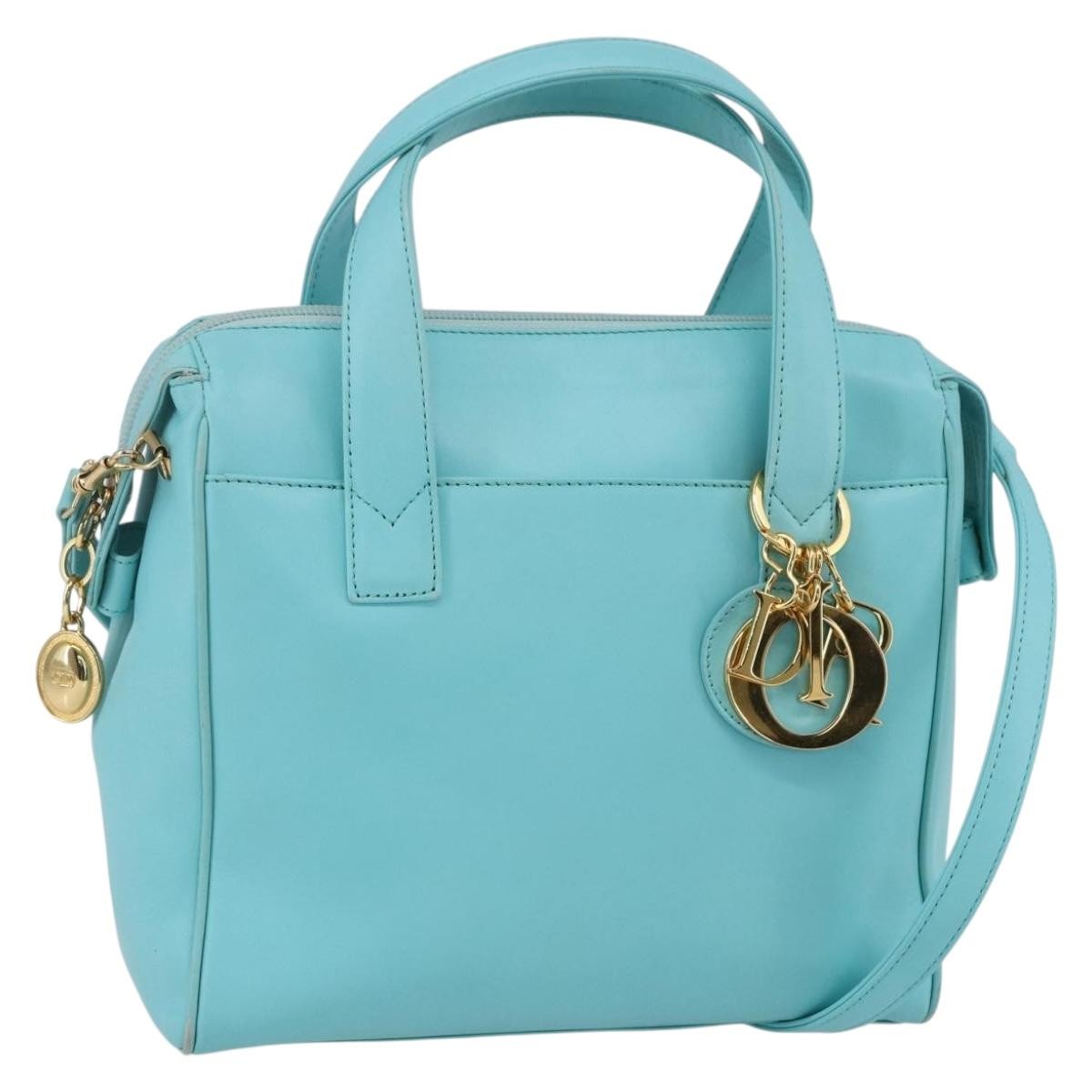 Christian Dior Vintage Handbag Leather Blue Leather Handbag ()