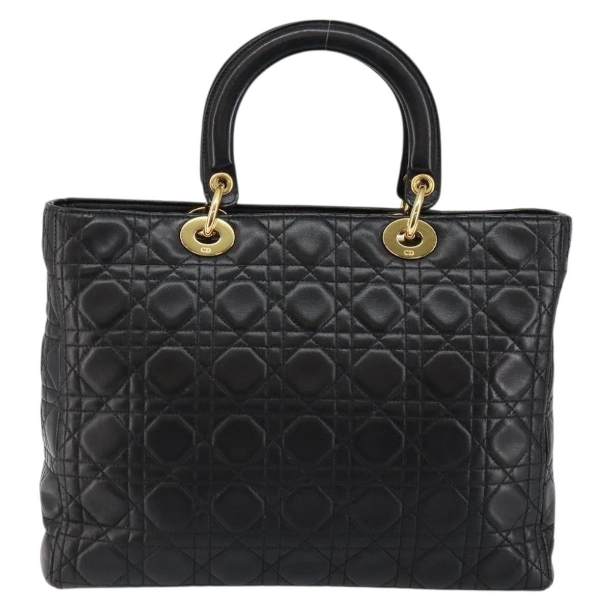 Christian Dior Vintage Lady Dior Bag Cannage Quilt Lambskin Black Leather Handbag ()