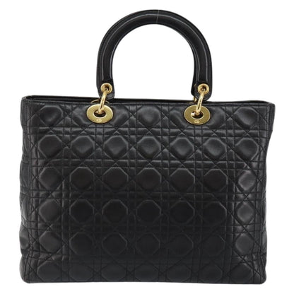 Christian Dior Vintage Lady Dior Bag Cannage Quilt Lambskin Black Leather Handbag ()