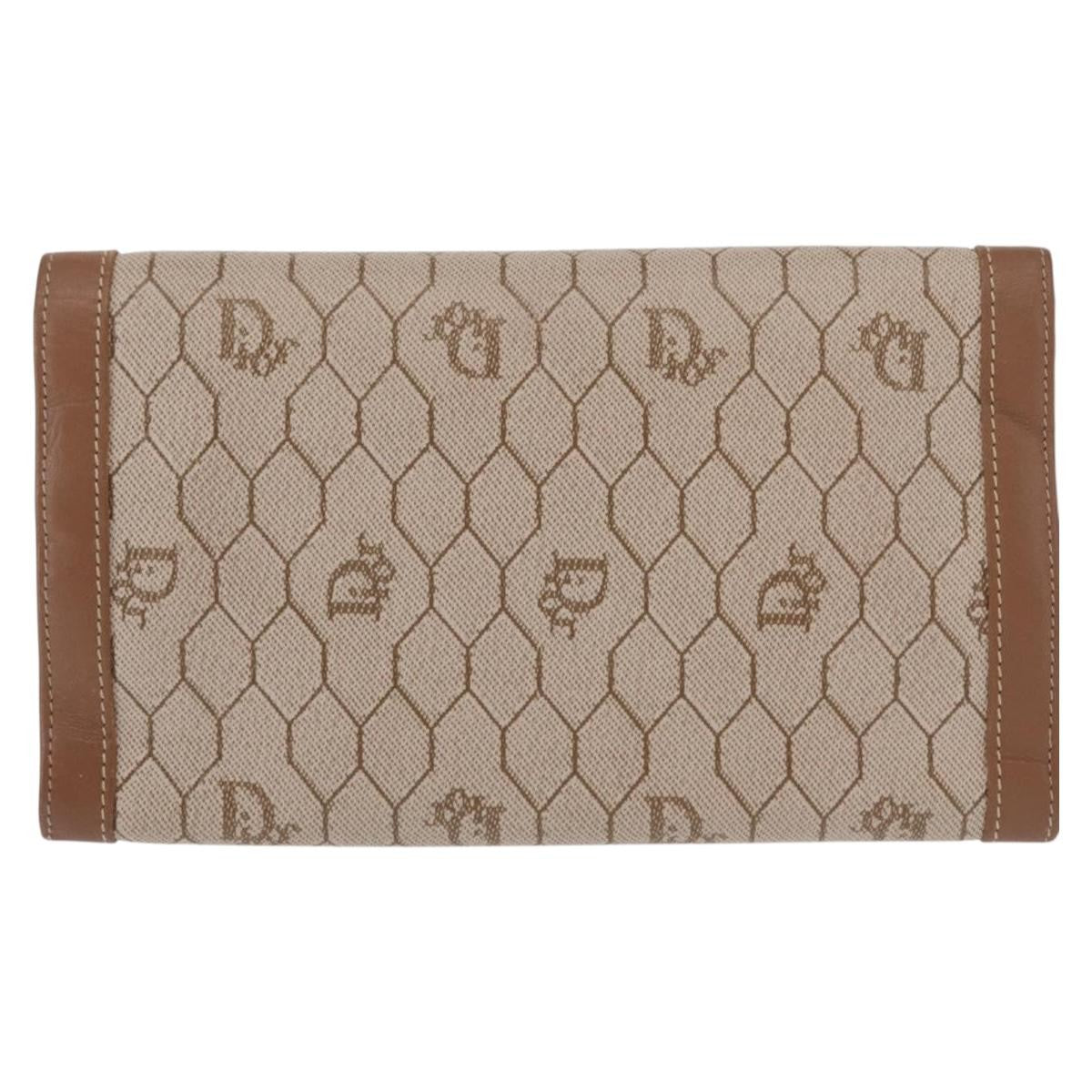 Christian Dior Vintage Honeycomb Flap Wallet Coated Canvas Beige Canvas Wallets Accessory ()
