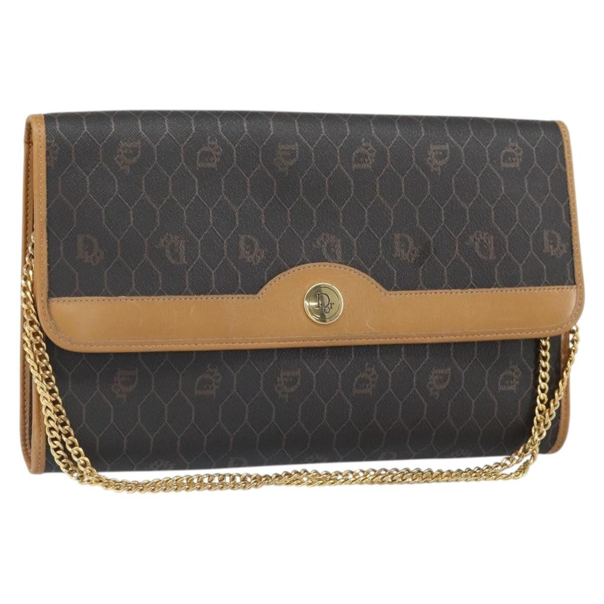 Christian Dior Vintage Honeycomb Chain Canvas Black Canvas Shoulder Bag Bag ()