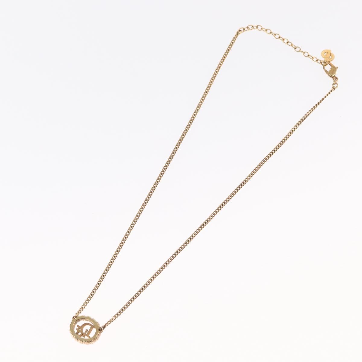 Christian Dior Vintage Logo Round Pendant Necklace Metal And Crystals Gold Metal Necklace Jewelry ()