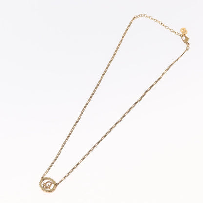 Christian Dior Vintage Logo Round Pendant Necklace Metal And Crystals Gold Metal Necklace Jewelry ()