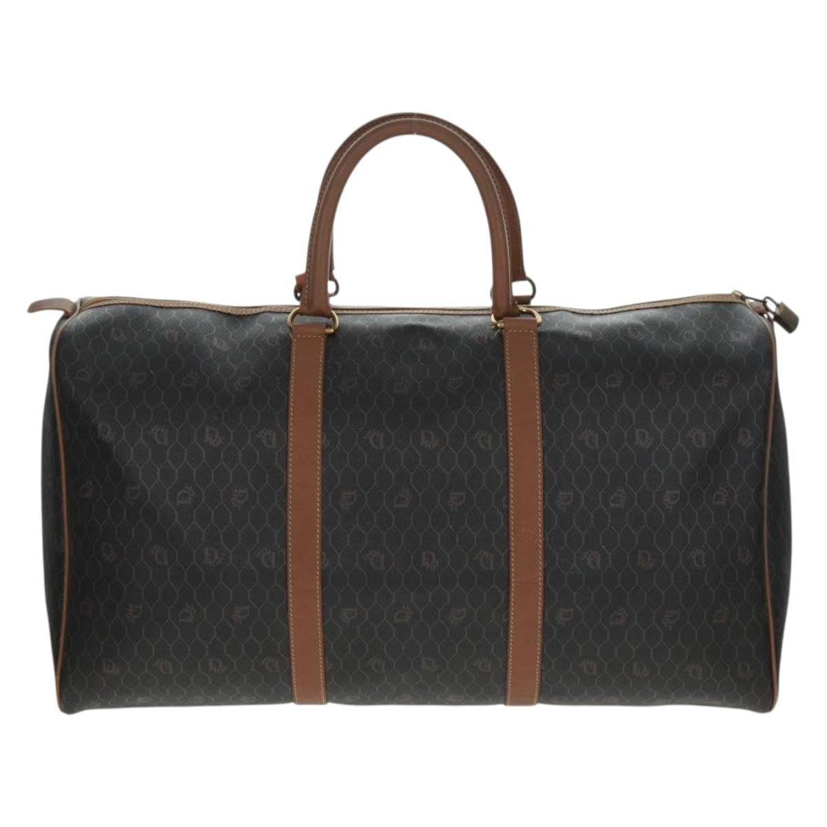 Christian Dior Vintage Honeycomb Boston Bag Canvas And Leather Black Canvas Travel Bag Bag ()