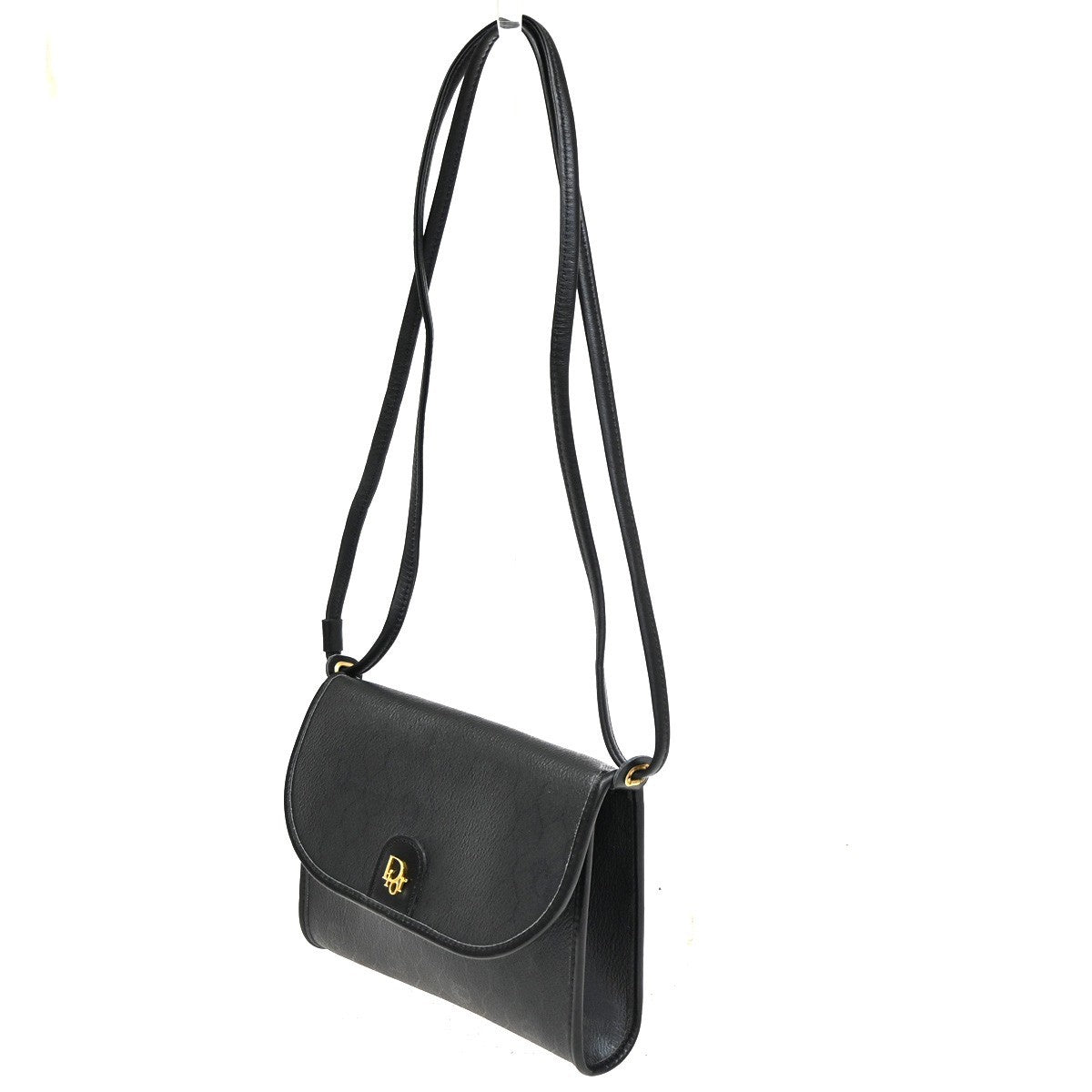 Christian Dior Vintage Honeycomb Flap Crossbody Bag Canvas And Leather Black Canvas Shoulder Bag Bag ()