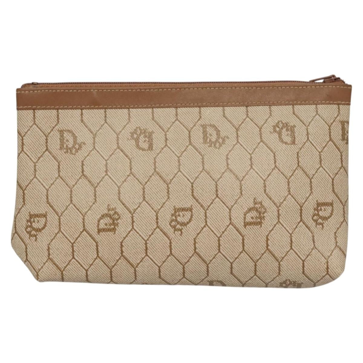 Christian Dior Vintage Honeycomb Zip Pouch Coated Canvas Beige Pvc Bag ()