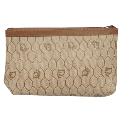 Christian Dior Vintage Honeycomb Zip Pouch Coated Canvas Beige Pvc Bag ()