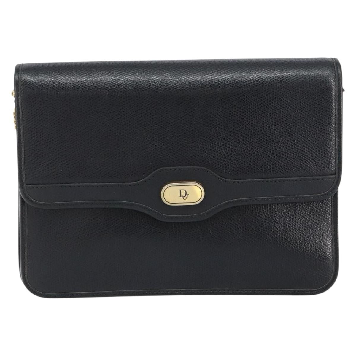 Christian Dior Vintage Cd Chain Flap Shoulder Bag Leather Black Leather Shoulder Bag Bag ()