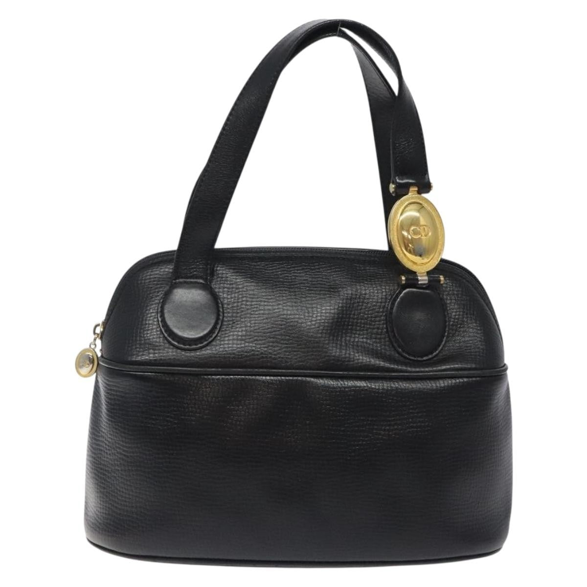 Christian Dior Vintage Cd Handbag Leather Black Leather Handbag ()