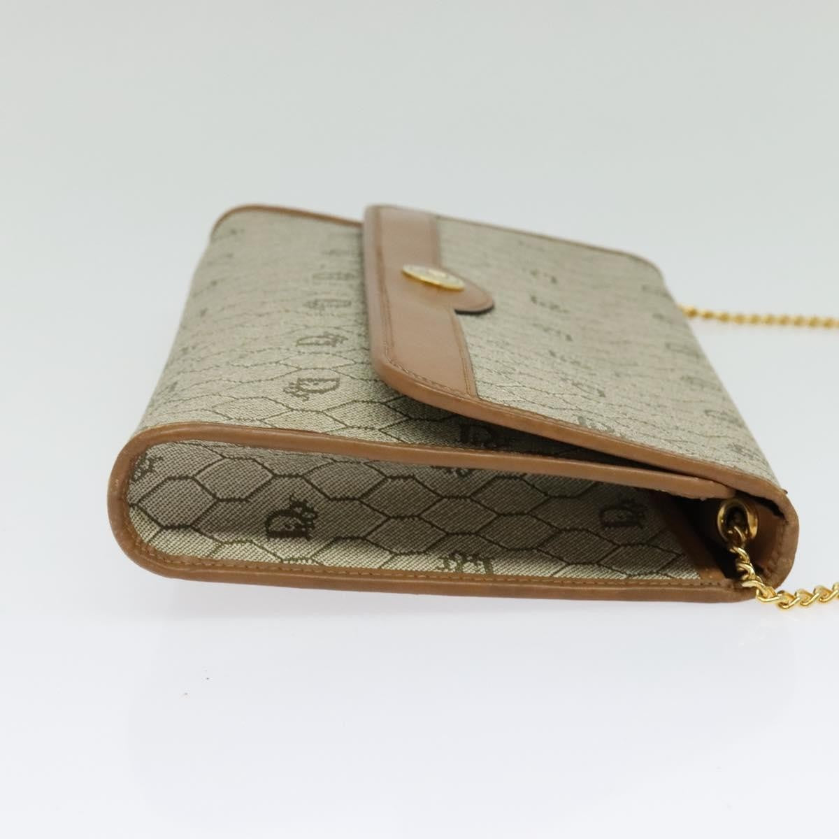 Christian Dior Vintage Honeycomb Chain Canvas Beige Canvas Bag ()