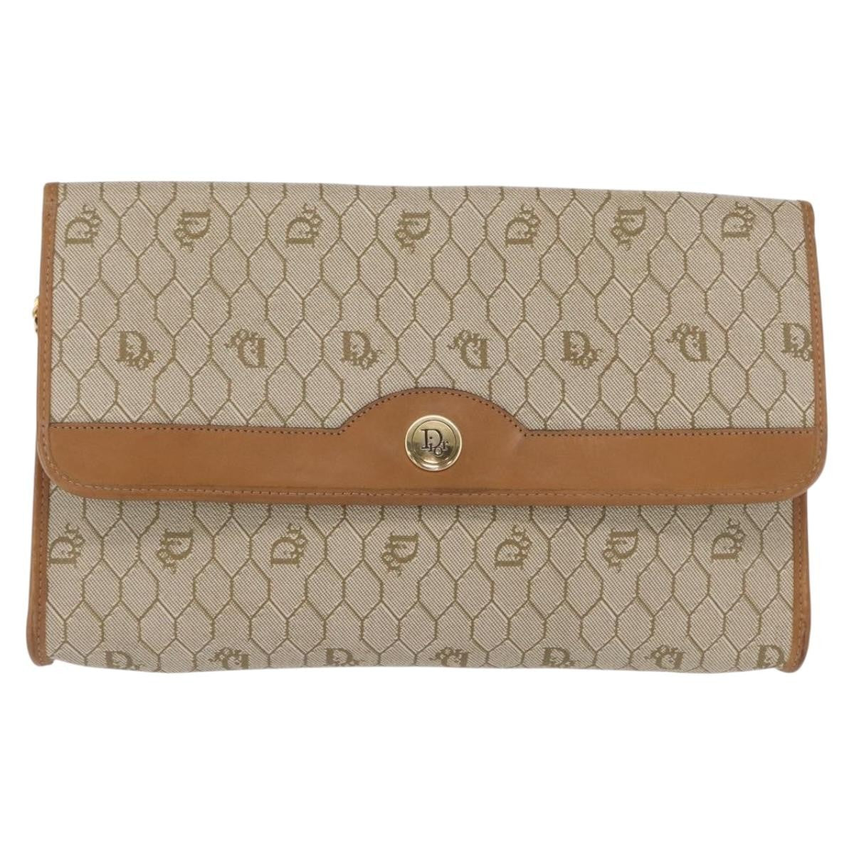 Christian Dior Vintage Honeycomb Chain Canvas Beige Canvas Shoulder Bag Bag ()