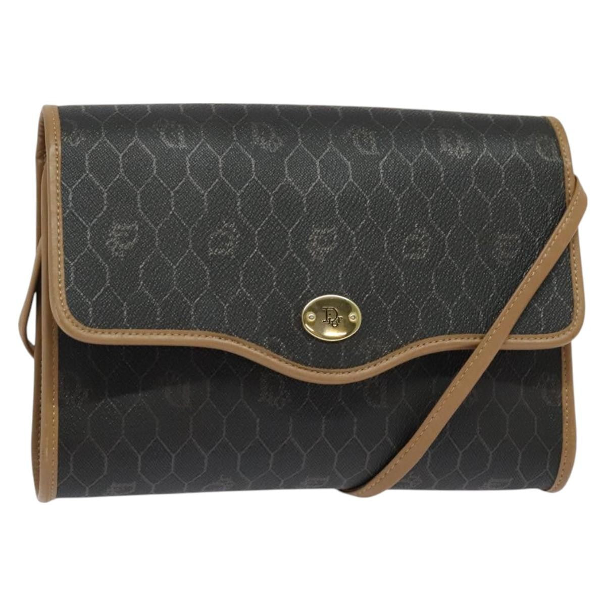 Christian Dior Vintage Honeycomb Flap Crossbody Bag Coated Canvas Black Canvas Bag ()