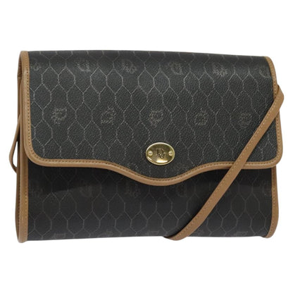 Christian Dior Vintage Honeycomb Flap Crossbody Bag Coated Canvas Black Canvas Bag ()