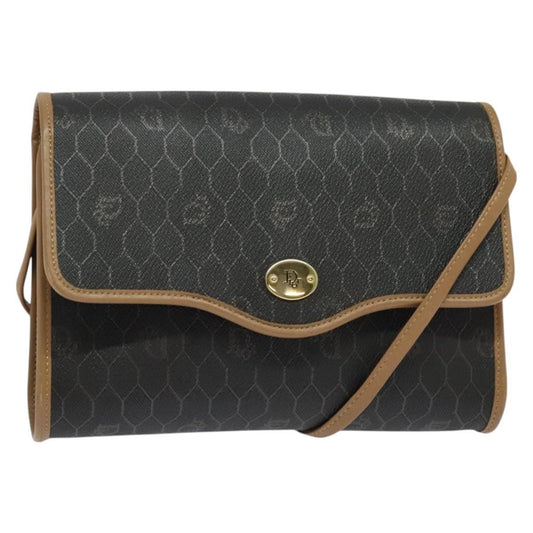 Christian Dior Vintage Honeycomb Flap Crossbody Bag Coated Canvas Black Canvas Bag ()