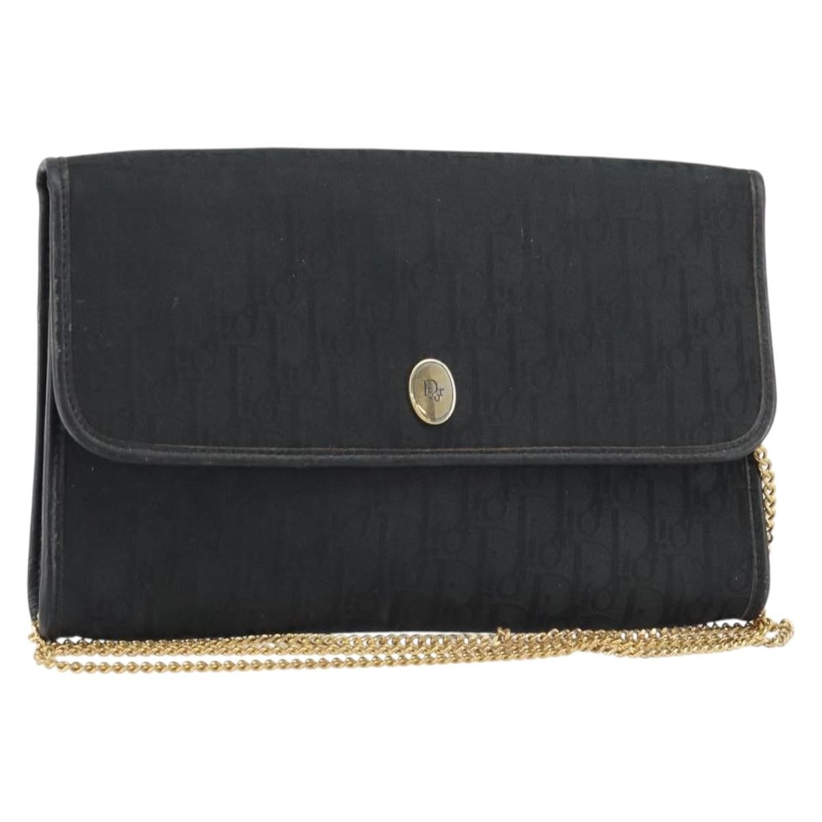 Christian Dior Vintage Chain Flap Shoulder Bag Diorissimo Canvas Black Canvas Shoulder Bag Bag ()
