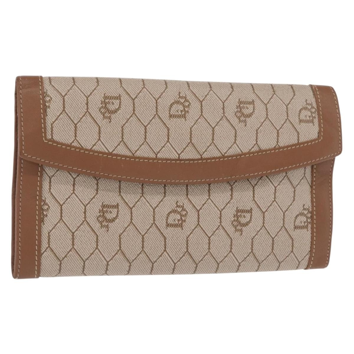 Christian Dior Vintage Honeycomb Flap Wallet Coated Canvas Beige Canvas Wallets Accessory ()