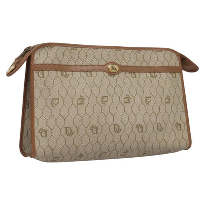 Christian Dior Vintage Honeycomb Zip Pouch Coated Canvas Beige Pvc Clutche & Pouche Bag ()