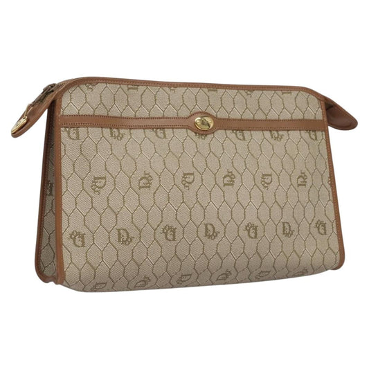Christian Dior Vintage Honeycomb Zip Pouch Coated Canvas Beige Pvc Clutche & Pouche Bag ()