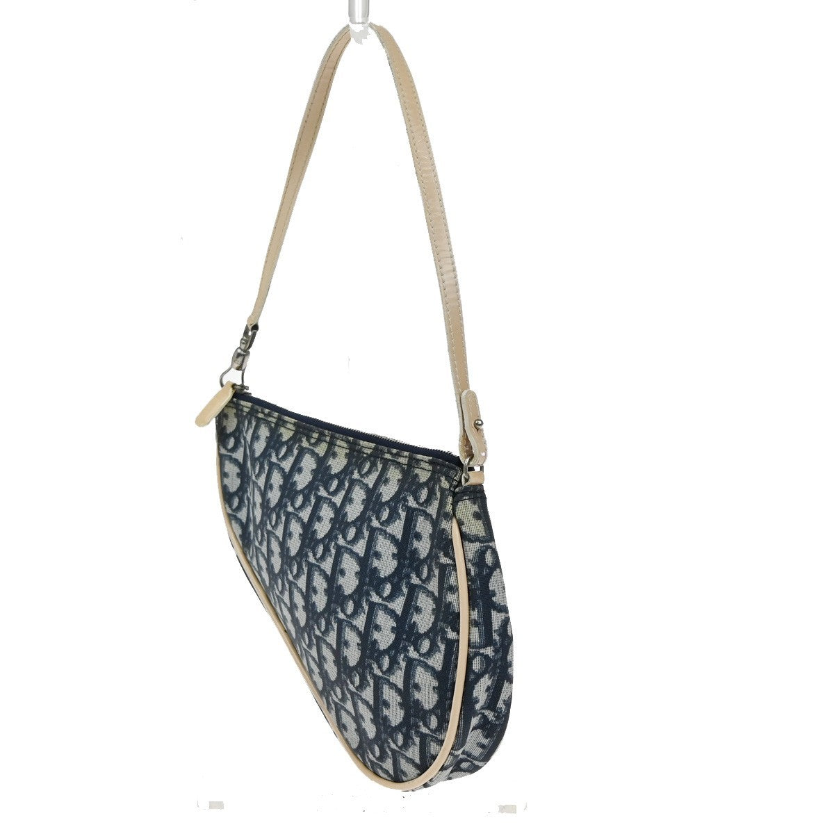 Christian Dior Vintage Saddle Bag Diorissimo Coated Canvas Blue Pvc Shoulder Bag Bag ()