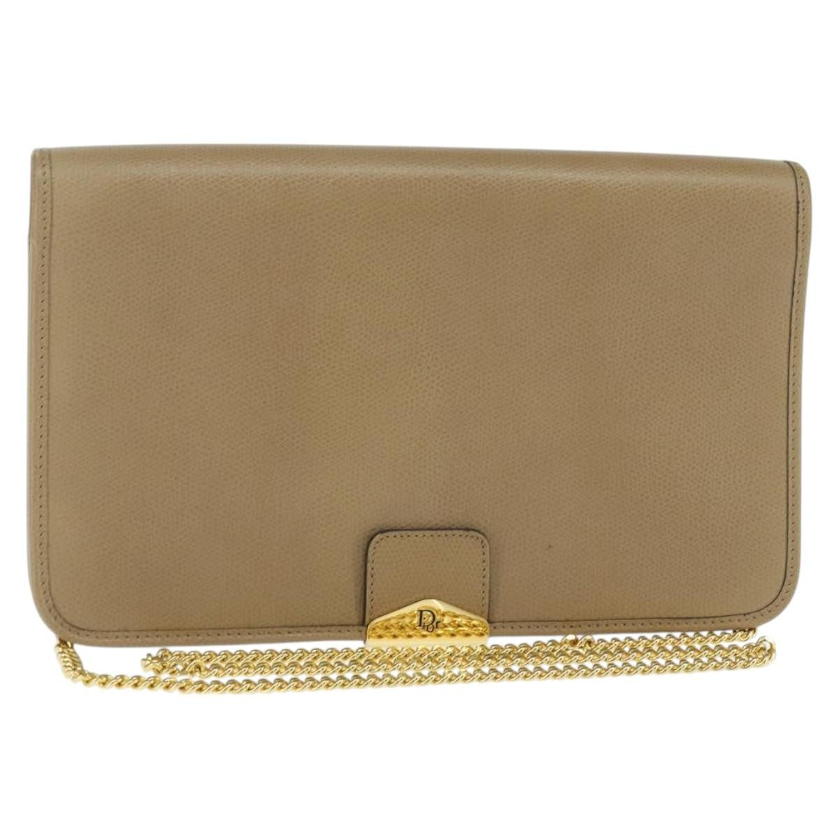Christian Dior Vintage Chain Flap Shoulder Bag Leather Beige Leather Shoulder Bag Bag ()