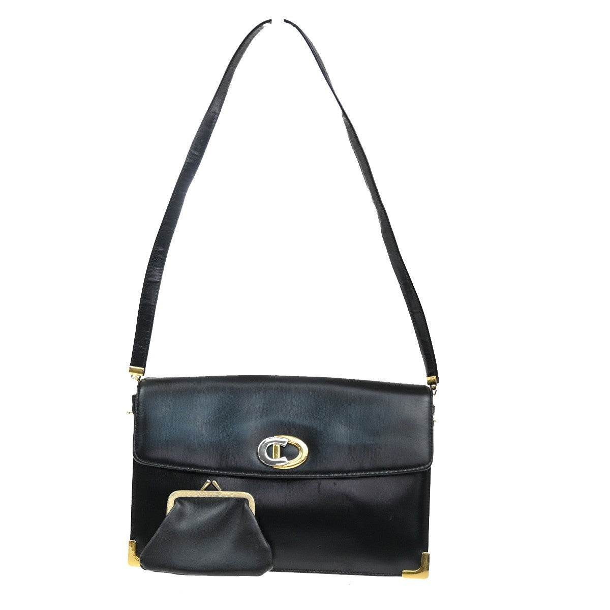 Christian Dior Vintage Cd Flap Shoulder Bag Leather Black Leather Shoulder Bag Bag ()