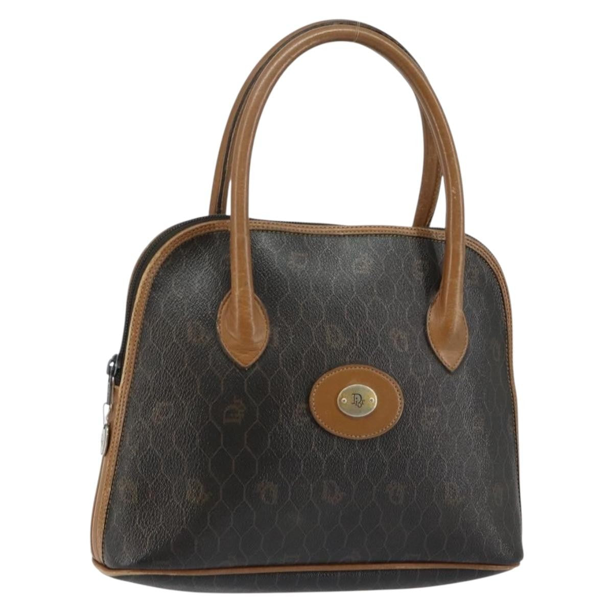 Christian Dior Vintage Honeycomb Handbag Canvas Leather Black Canvas Handbag ()