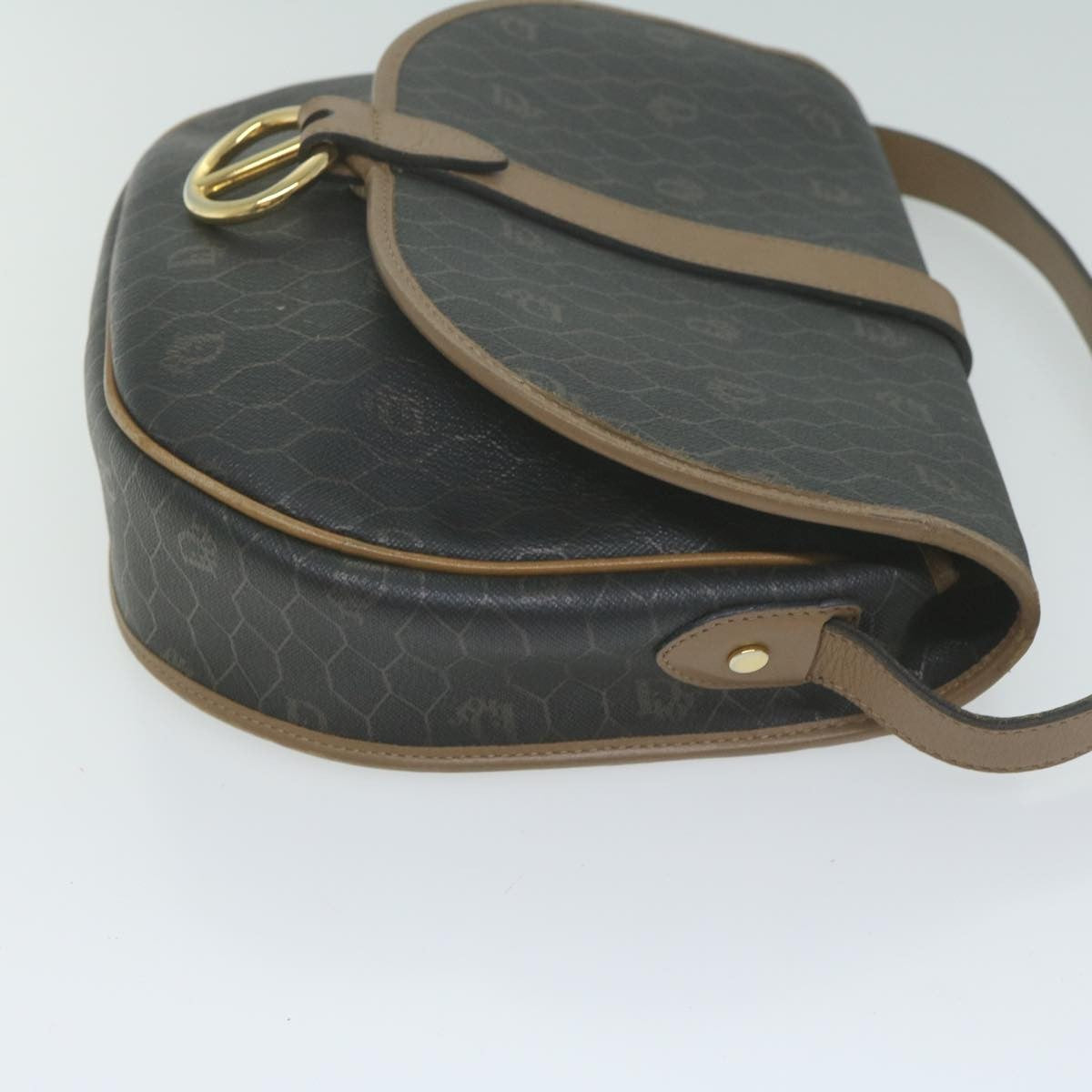 Christian Dior Vintage Honeycomb Flap Crossbody Bag Canvas And Leather Black Canvas Bag ()