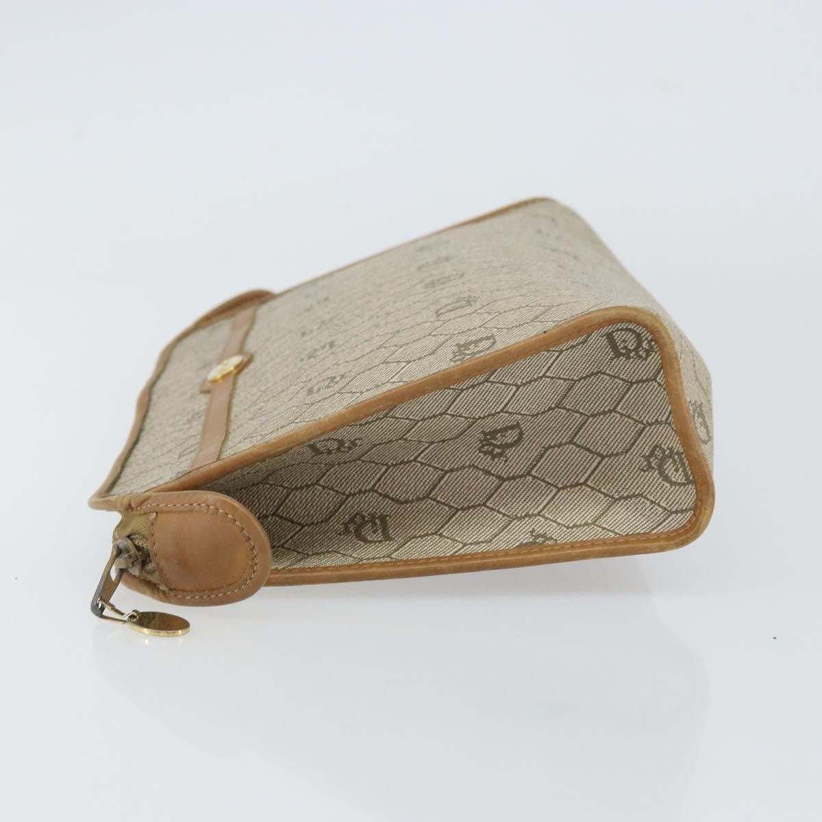 Christian Dior Vintage Honeycomb Zip Pouch Canvas And Leather Beige Canvas Clutche & Pouche Bag ()