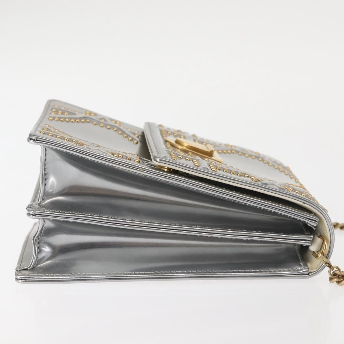 Christian Dior Ultra Matte Diorama Vertical Clutch On Chain Studded Leather Silver Patent_Leather Clutche & Pouche Bag ()