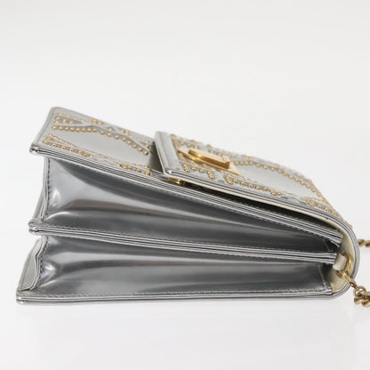Christian Dior Ultra Matte Diorama Vertical Clutch On Chain Studded Leather Silver Patent_Leather Clutche & Pouche Bag ()