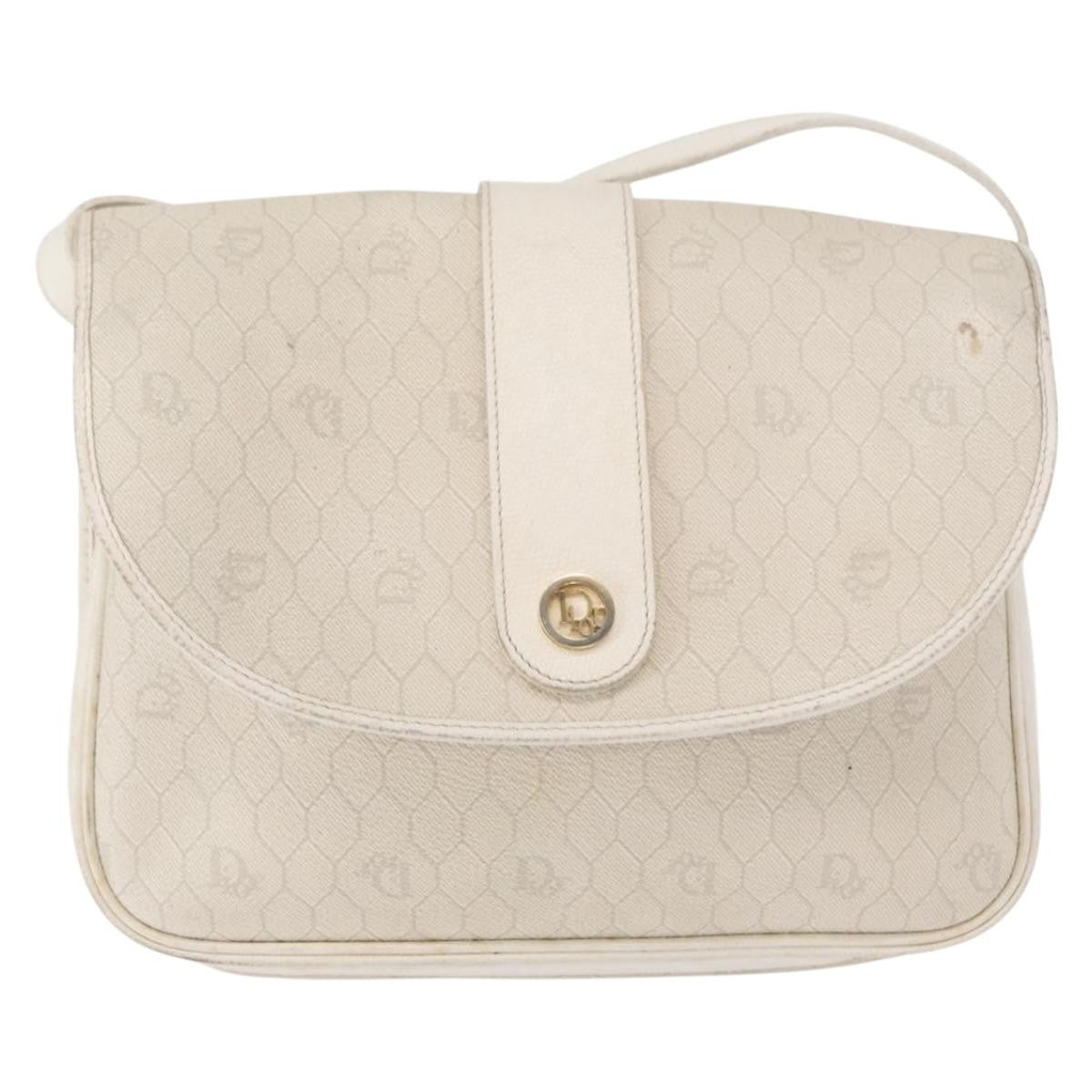 Christian Dior Vintage Honeycomb Flap Crossbody Bag Canvas And Leather White Canvas Shoulder Bag Bag ()