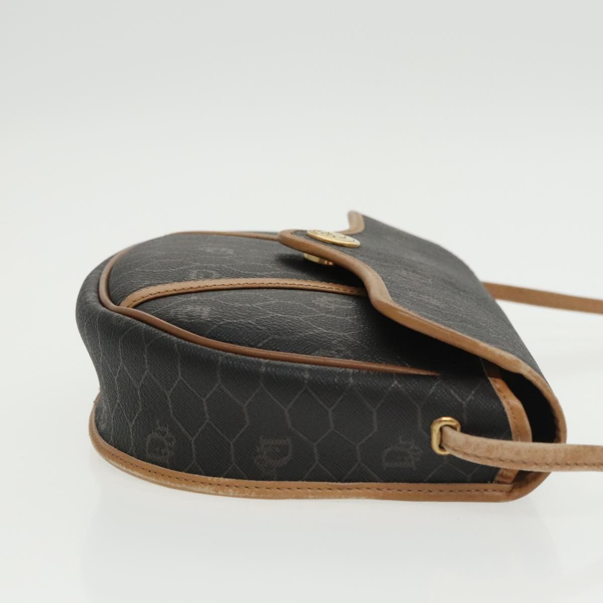 Christian Dior Vintage Honeycomb Flap Crossbody Bag Coated Canvas Black Canvas Bag ()