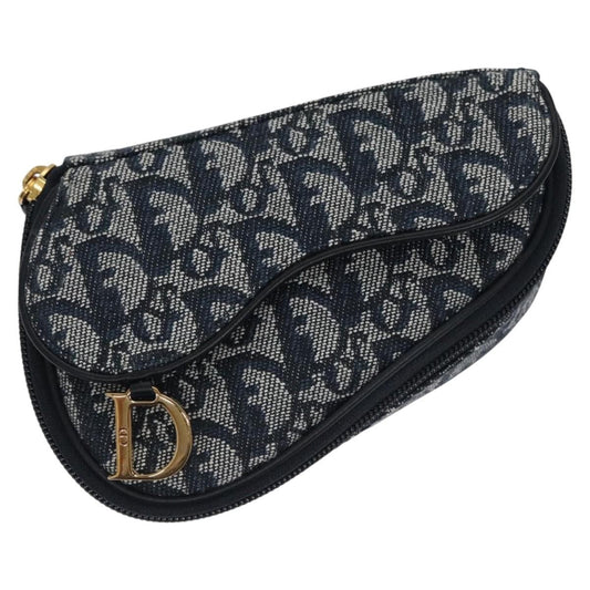 Christian Dior Vintage Saddle Coin Purse Diorissimo Canvas Navy Canvas Bag ()