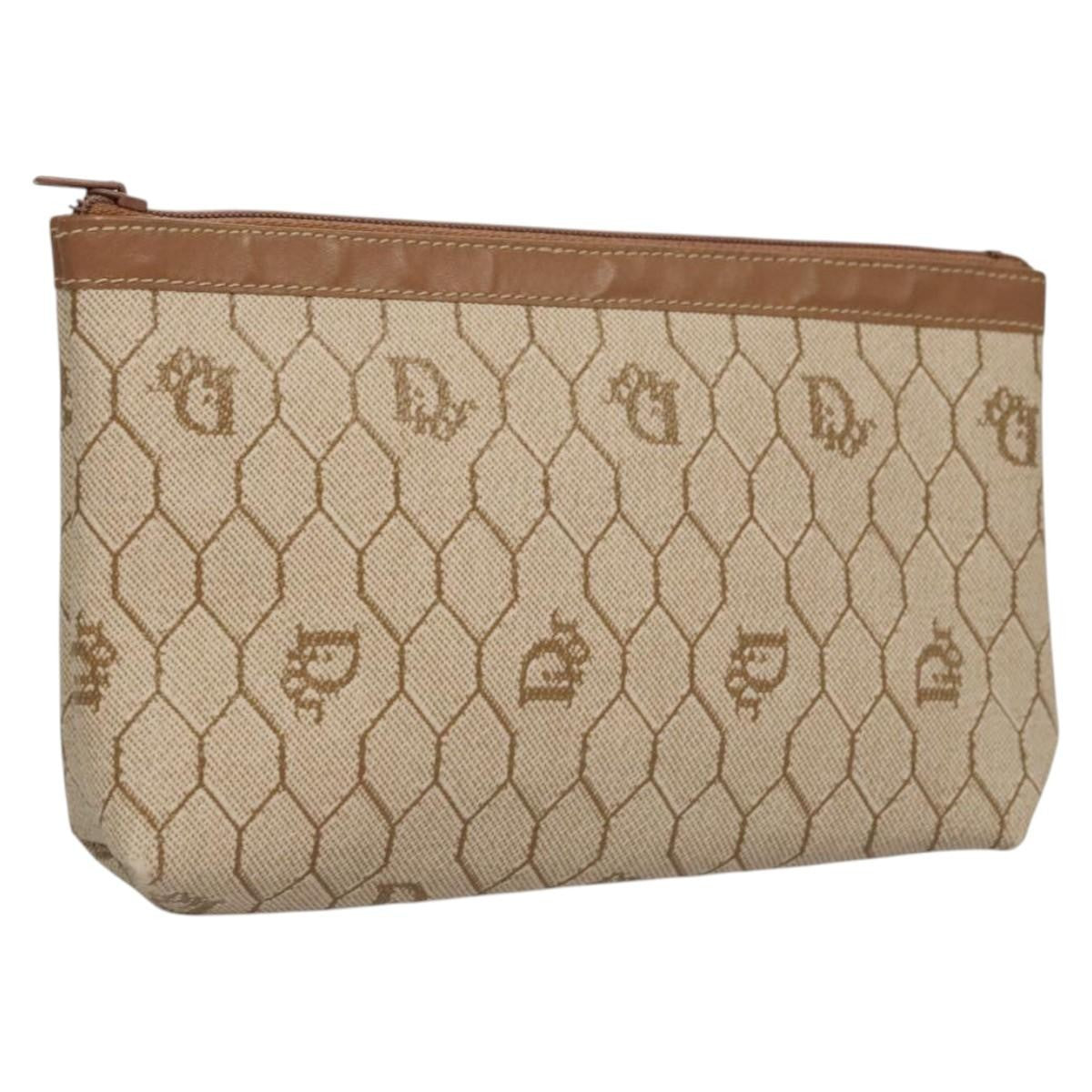 Christian Dior Vintage Honeycomb Zip Pouch Coated Canvas Beige Pvc Bag ()